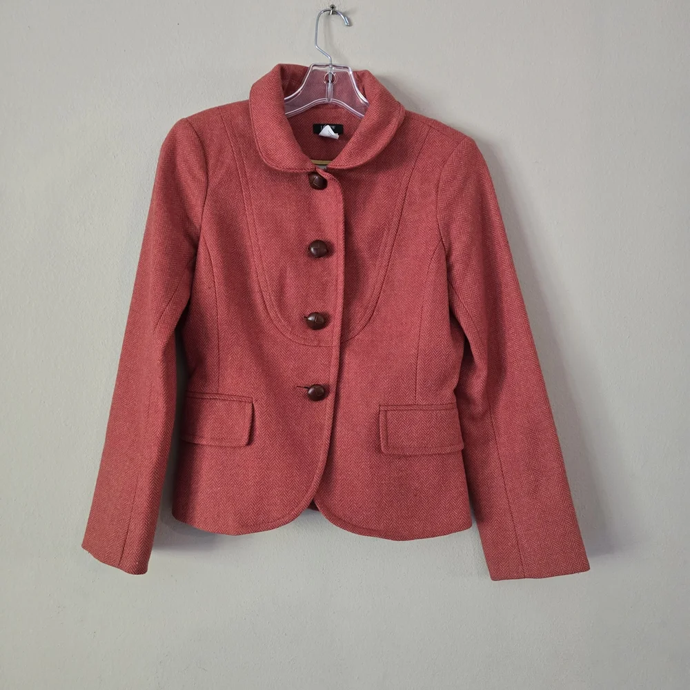 J Crew Women’s Orange Herringbone 100% Wool Tweed Blazer Jacket Sz O Style 86657